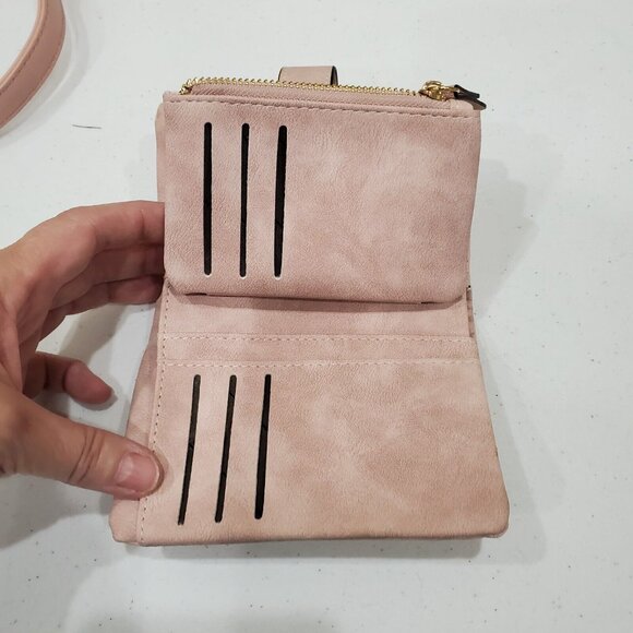 Small Handbag Pink Faux Leather Gold Tone Chain Crossbody Strap with Billfold - Picture 12 of 16